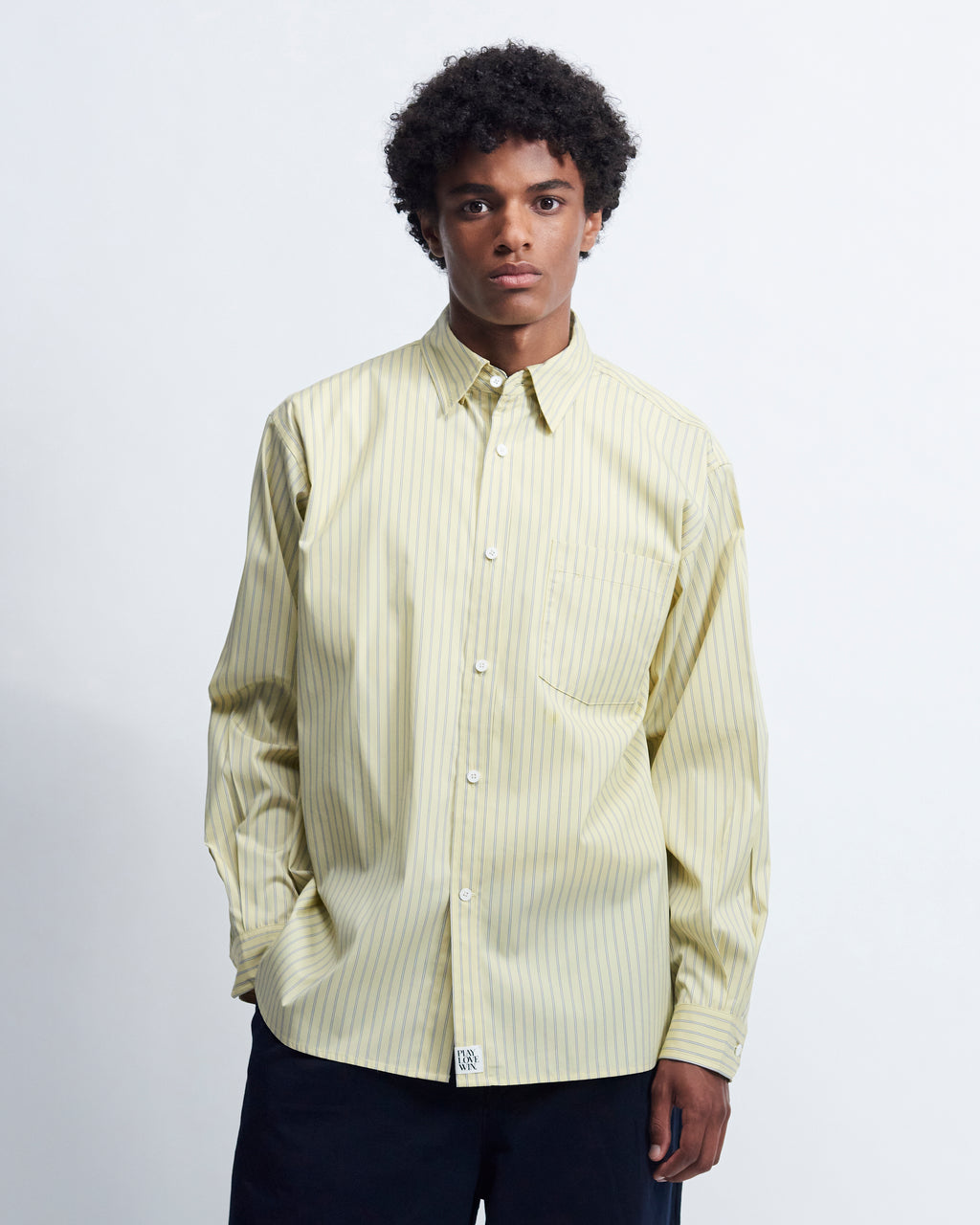 Billie - Striped Cotton Poplin in Yellow Stripe - view 1