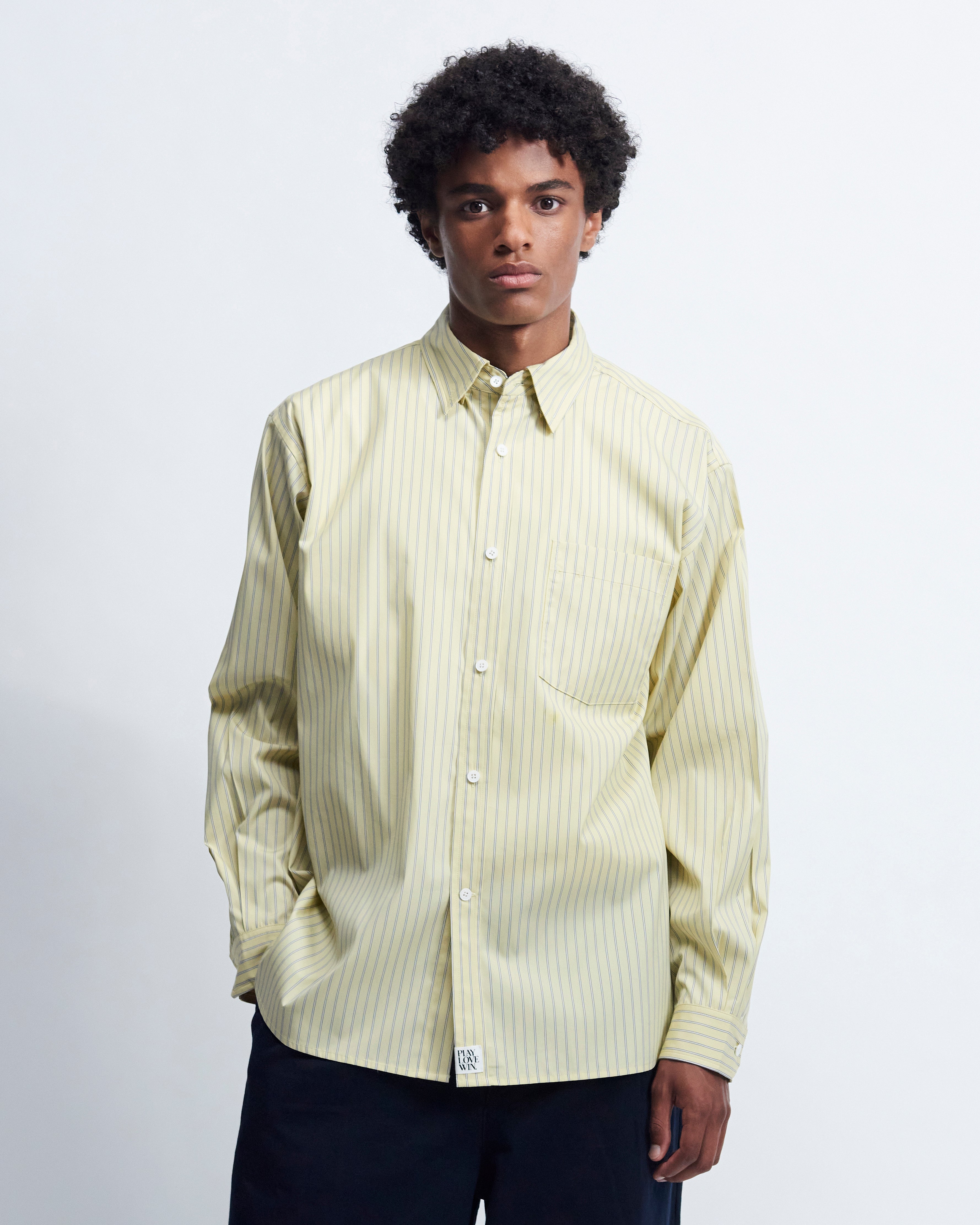 Billie - Striped Cotton Poplin in Yellow Stripe - view 1