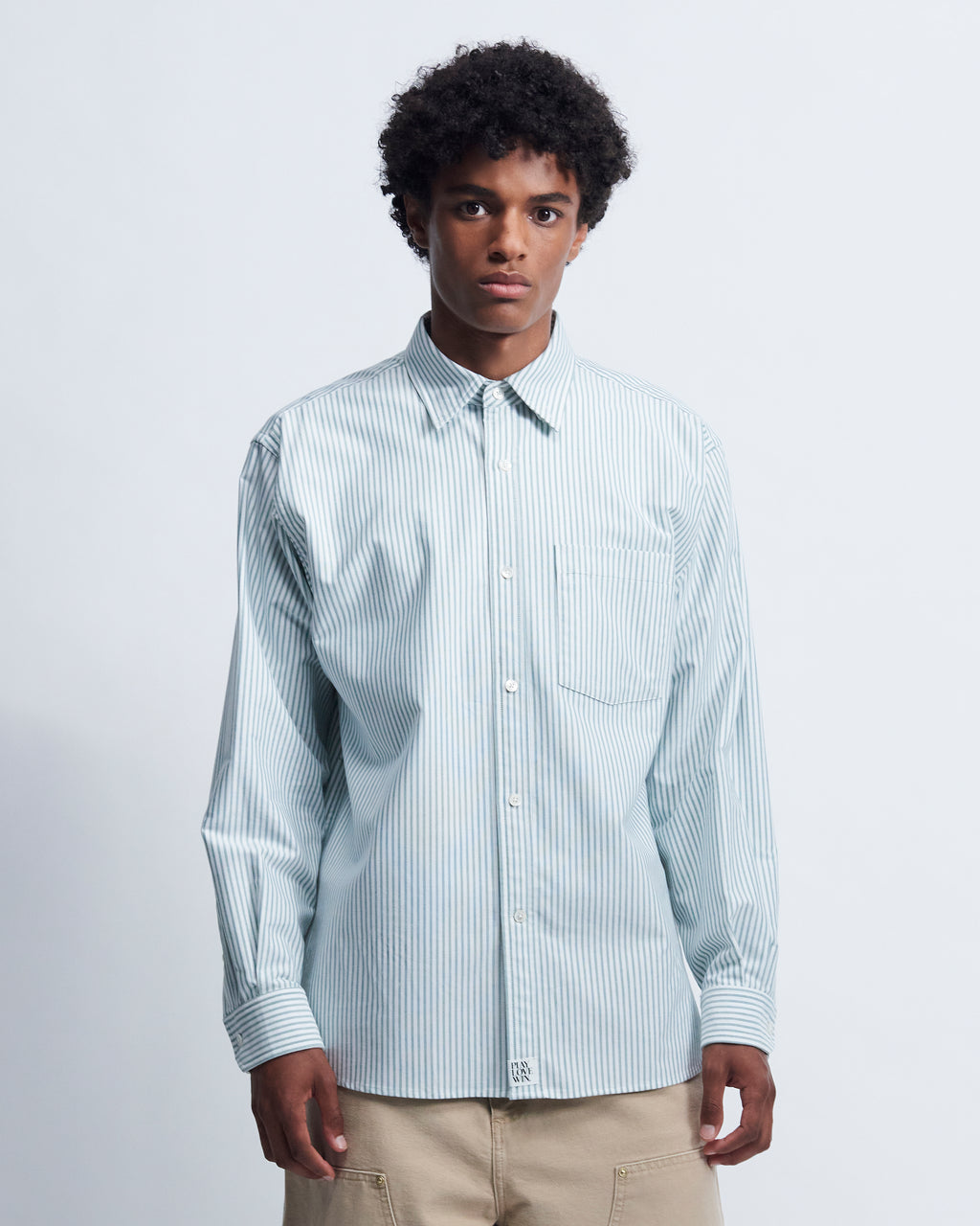 Billie - High Twist Oxford in Green Stripe - view 1