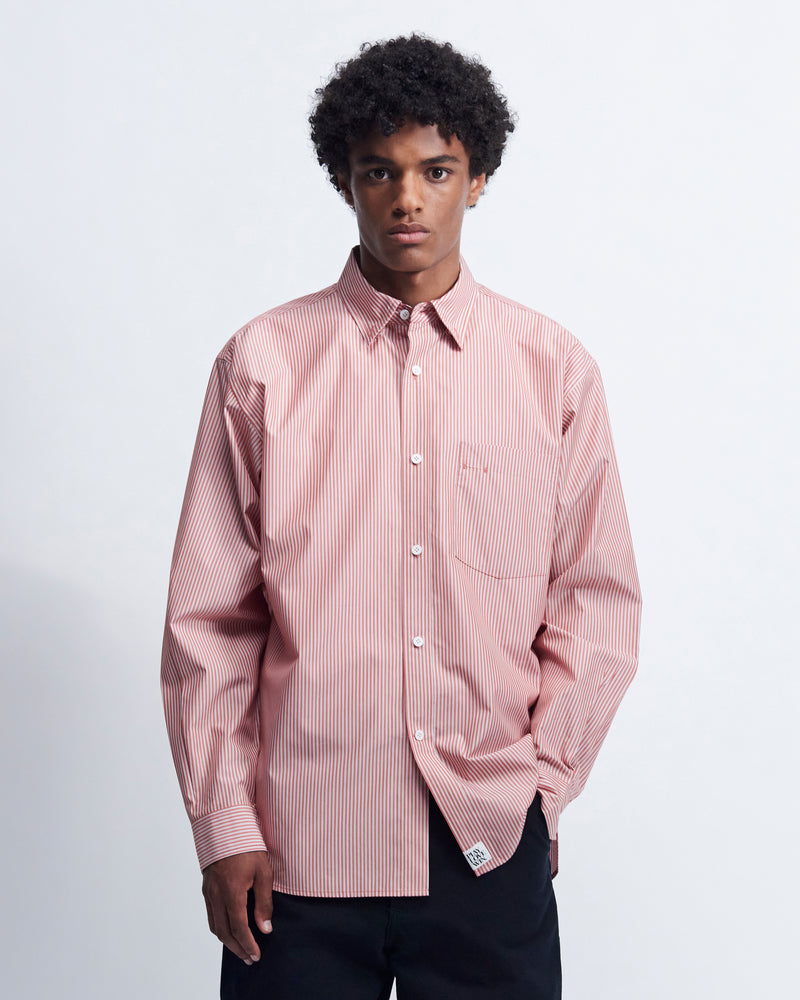 Billie - Striped Cotton Poplin in Red Stripe - view 1
