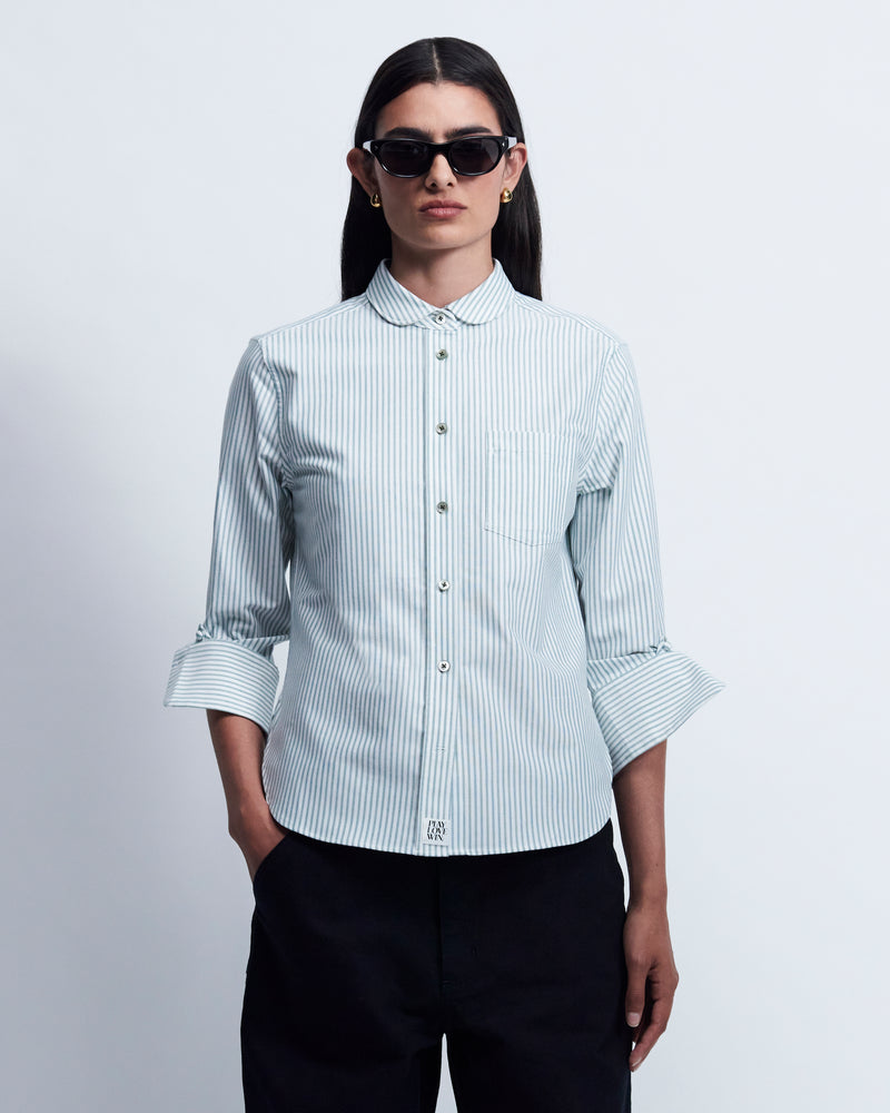 Binx - High Twist Oxford in Green Stripe - view 1