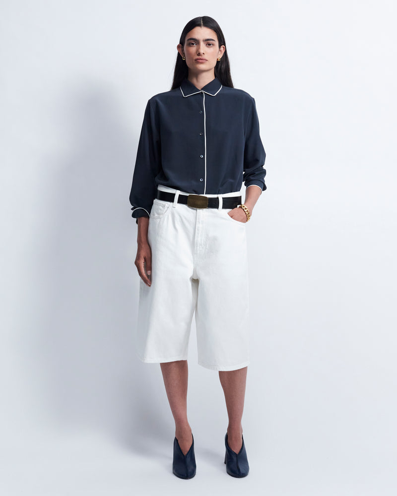 Capri - Silk Crepe de Chine in Midnight Navy / Ivory - view 1