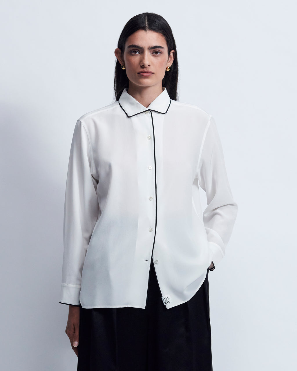 Capri - Silk Crepe de Chine in Ivory / Black - view 1
