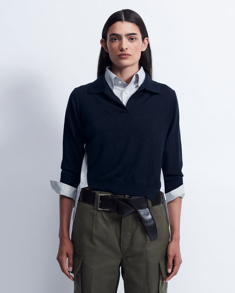 Deanna - Merino Wool in Navy / Ivory Stripe - view 1