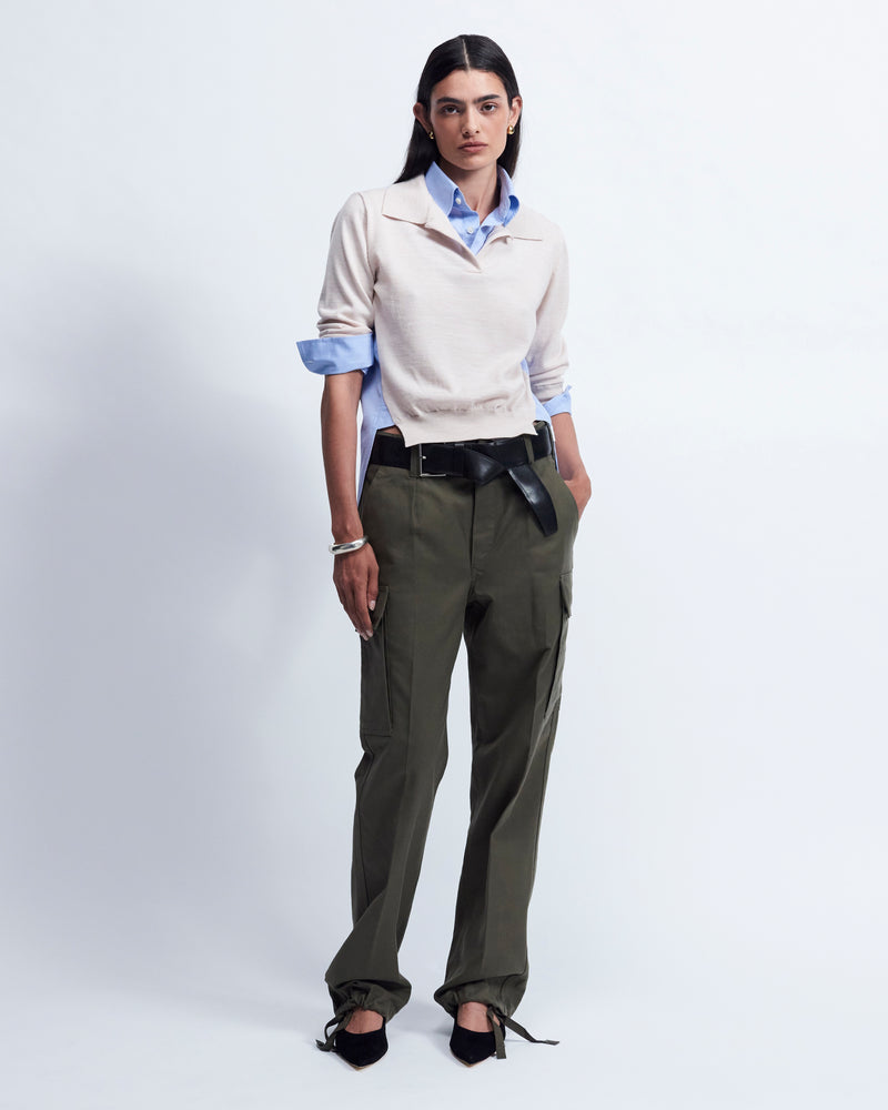 Deanna - Merino Wool in Beige / Blue Cross Hatch - view 1
