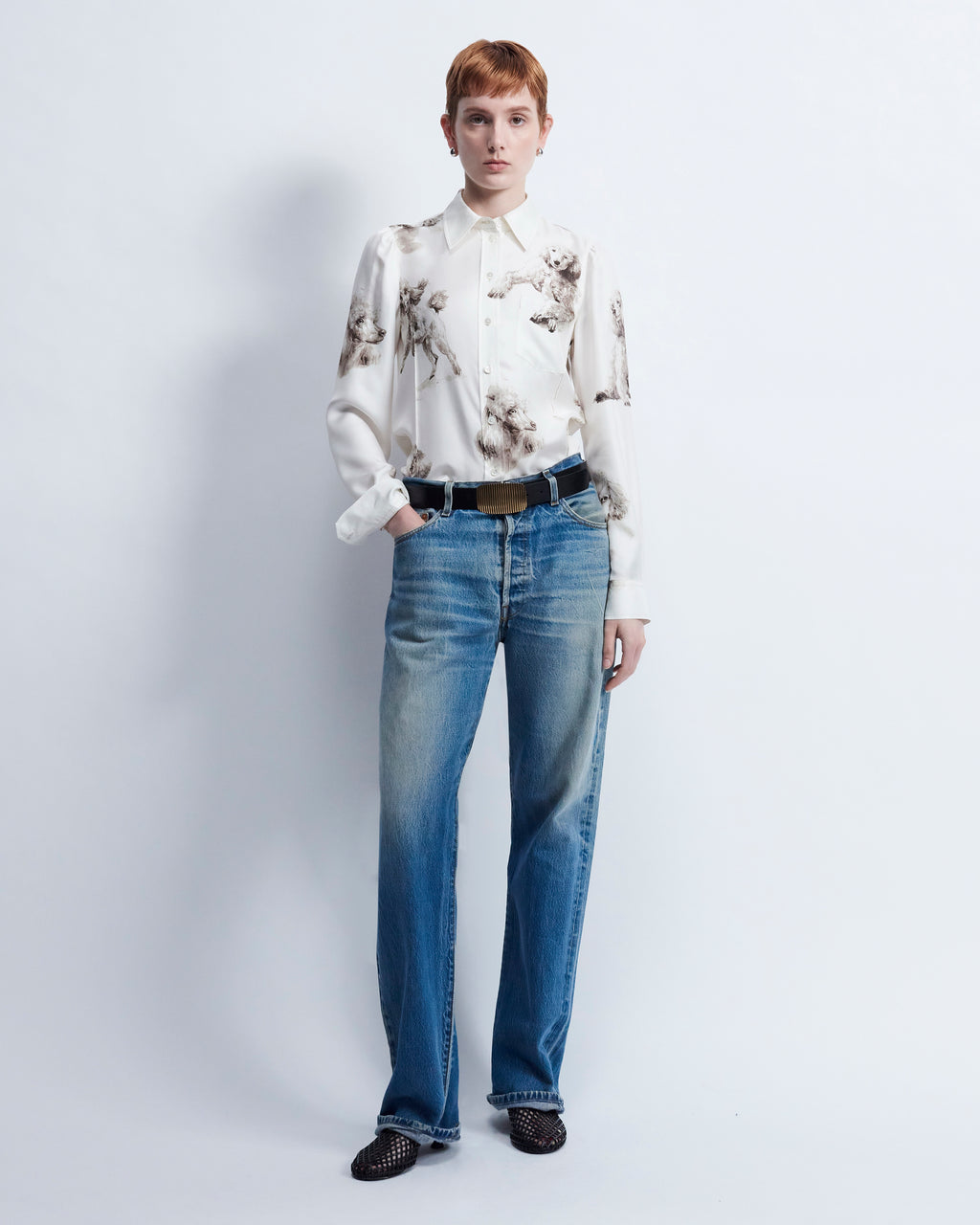 Laura - Printed Silk Twill in Vanilla / Poodle - view 1