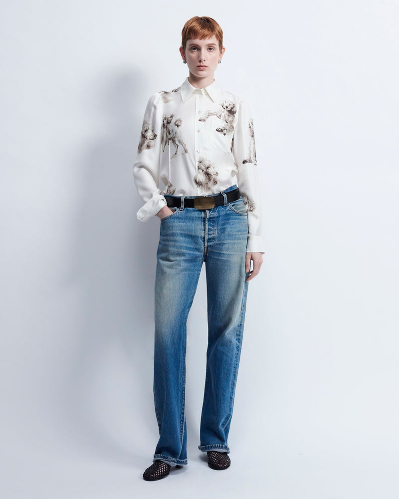 Laura - Printed Silk Twill in Vanilla / Poodle - view 1