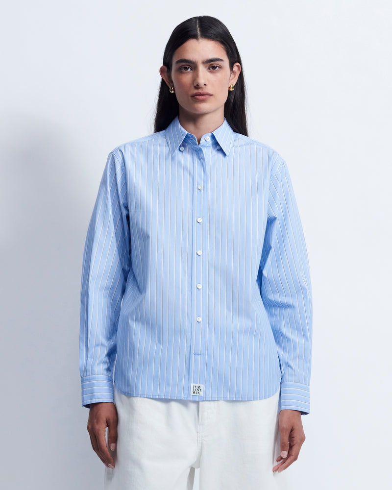 Lillian - Striped Cotton Poplin in Blue Stripe - view 1