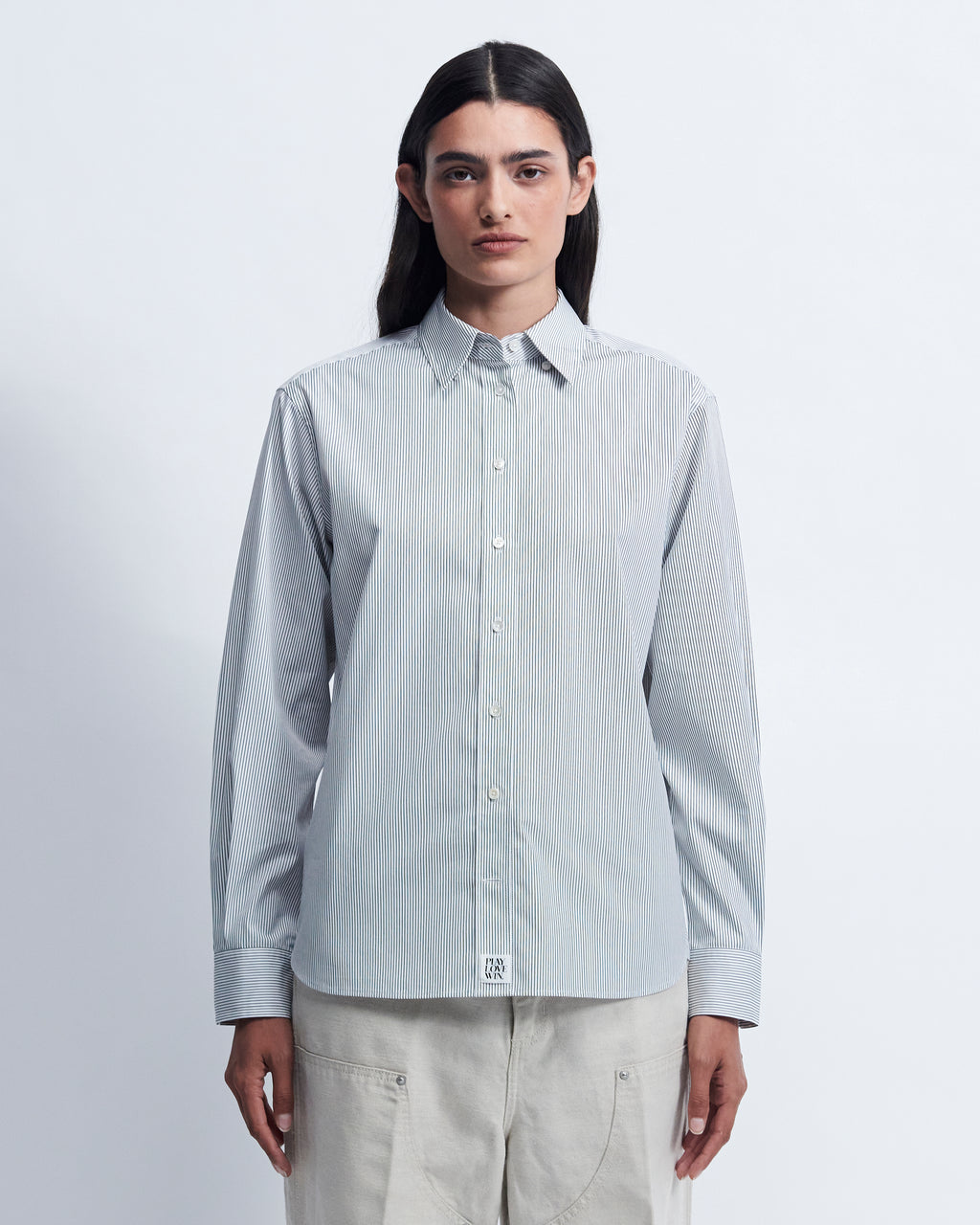 Lillian - Striped Cotton Poplin in Ivory Stripe - view 1