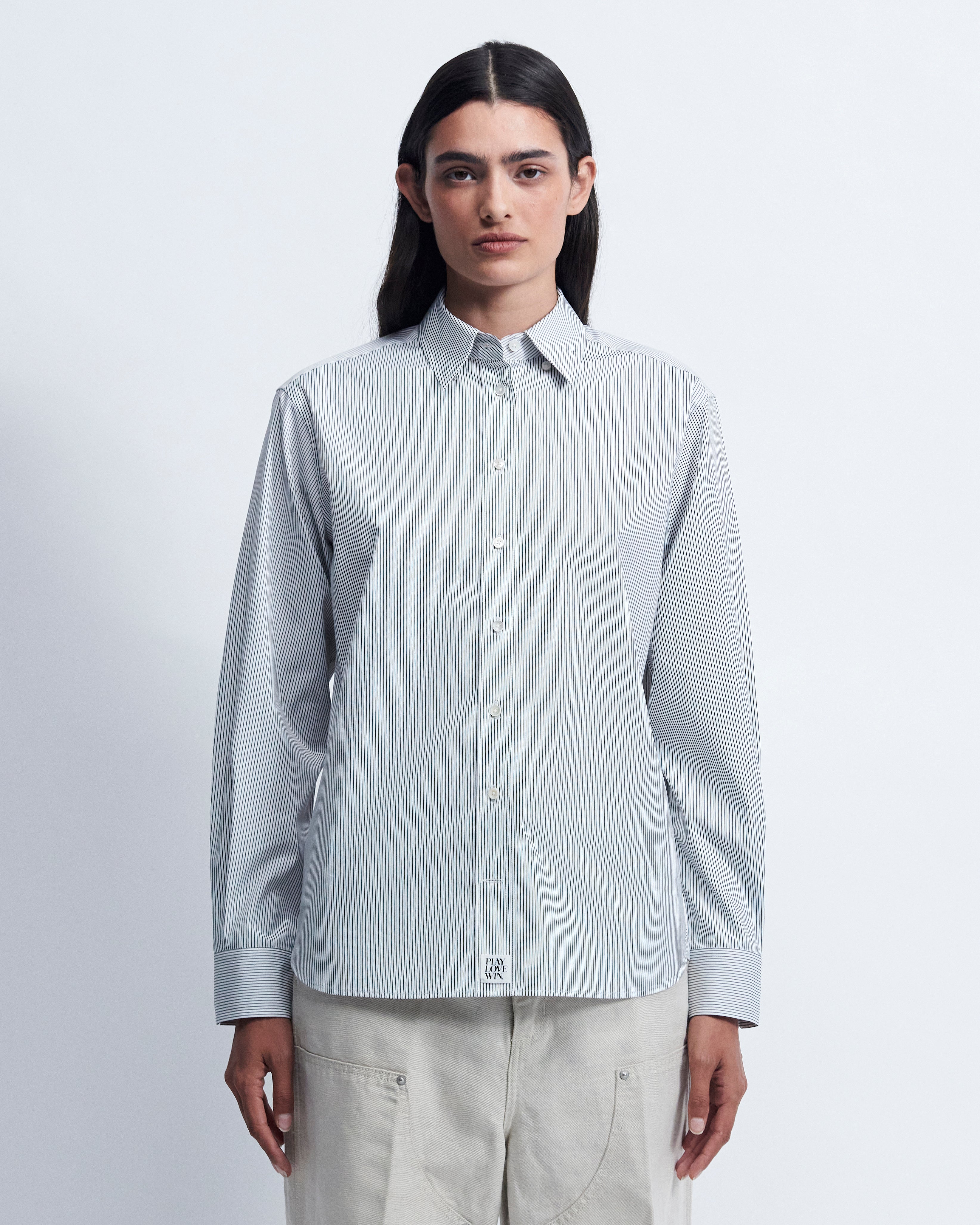 Lillian - Striped Cotton Poplin in Ivory Stripe - view 1