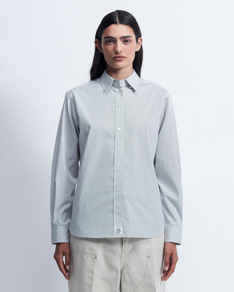 Lillian - Striped Cotton Poplin in Ivory Stripe - view 1