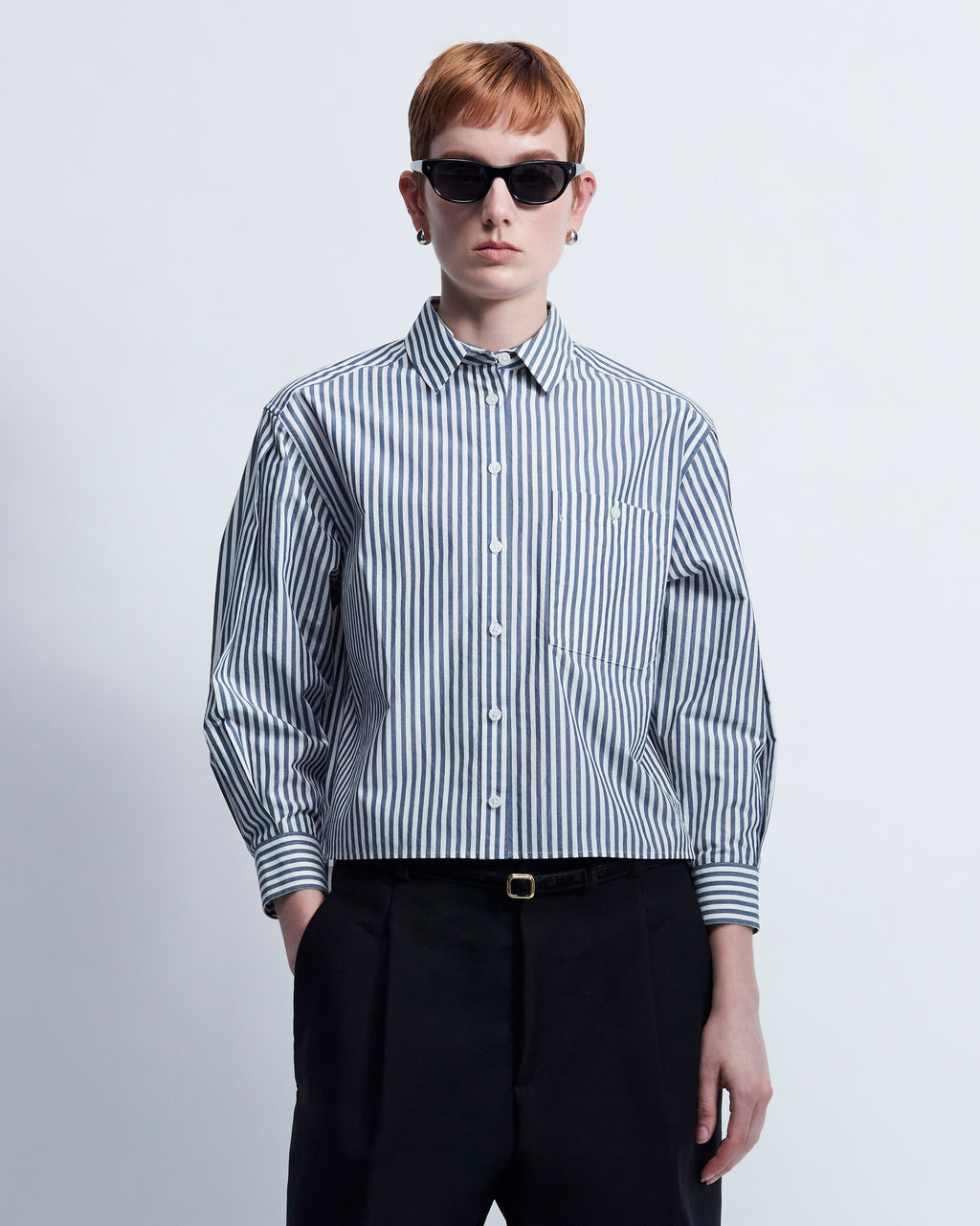 Linda - Breeze Technical Poplin in Blk White Stripe - view 1