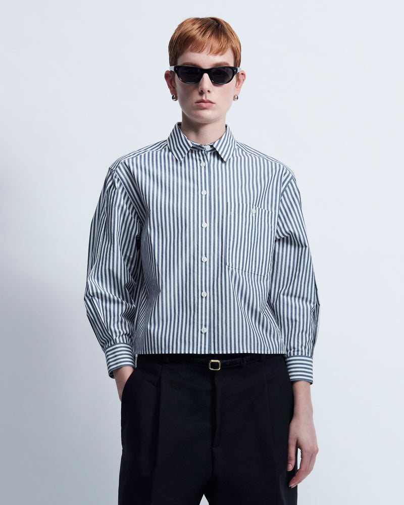 Linda - Breeze Technical Poplin in Blk White Stripe - view 1