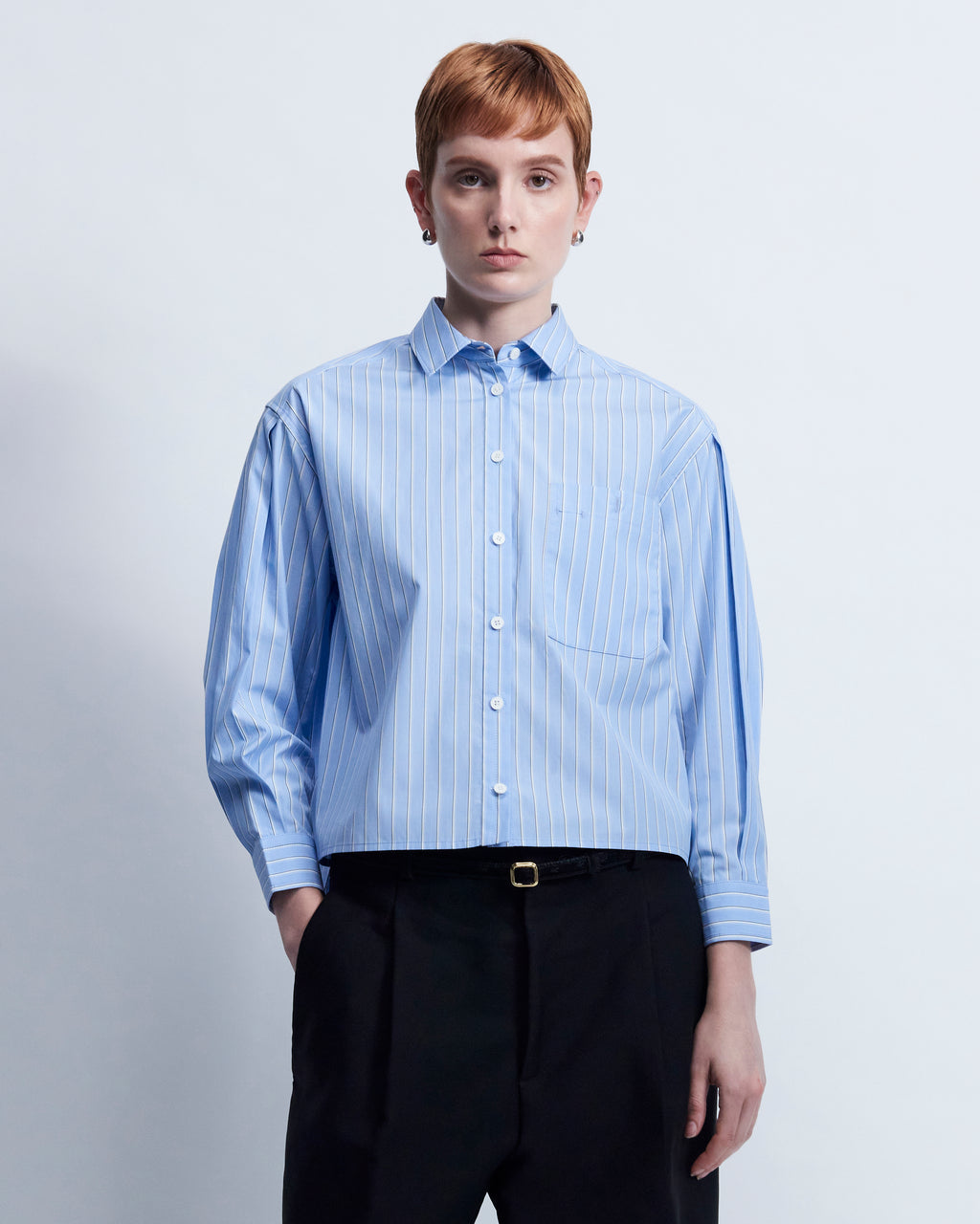 Linda - Striped Cotton Poplin in Blue Stripe - view 1
