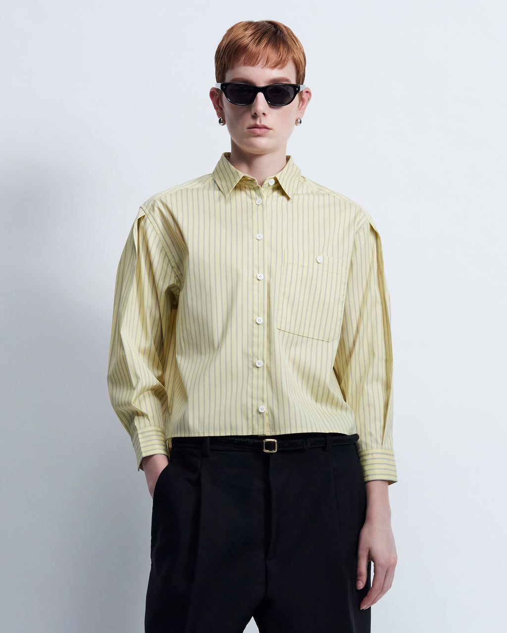 Linda - Striped Cotton Poplin in Yellow Stripe - view 1