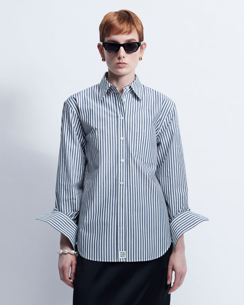 Maria - Breeze Technical Poplin in Blk White Stripe - view 1