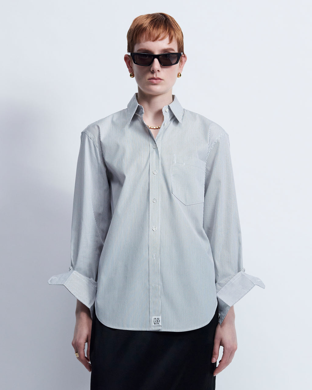 Maria - Striped Cotton Poplin in Ivory Stripe - view 1