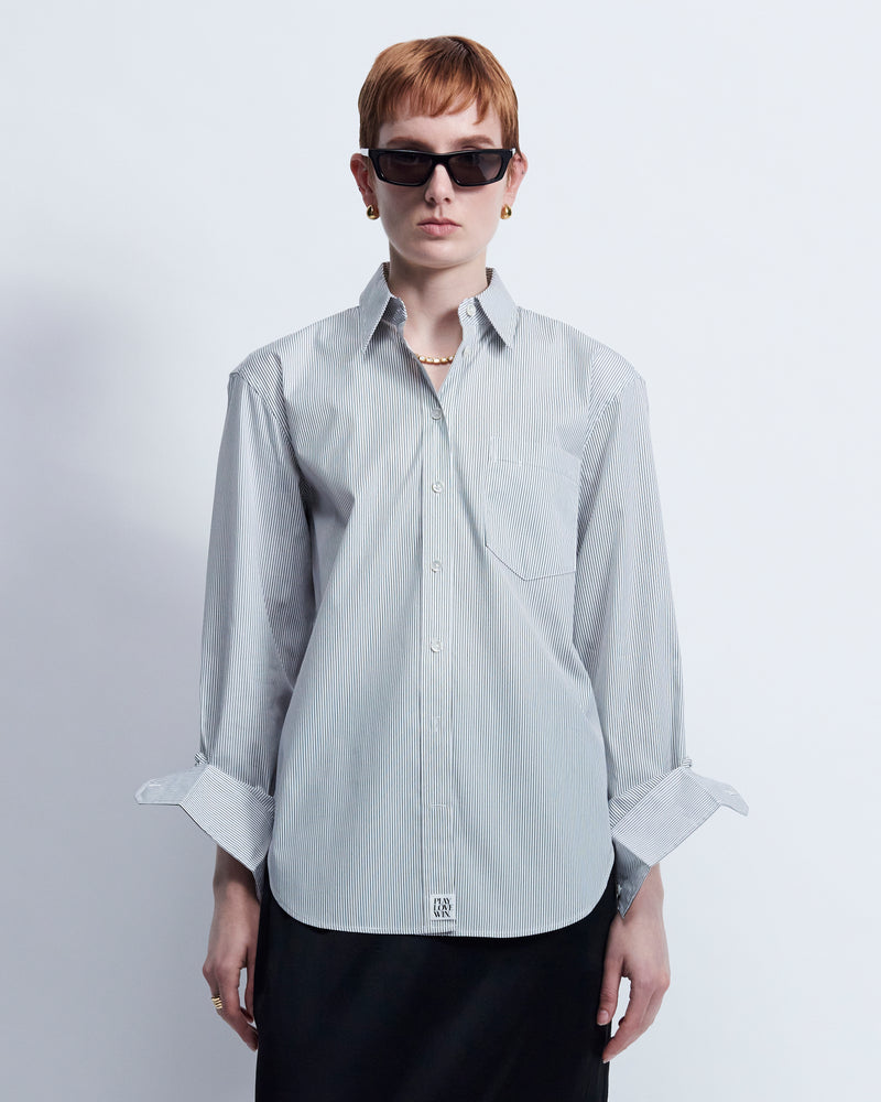 Maria - Striped Cotton Poplin in Ivory Stripe - view 1