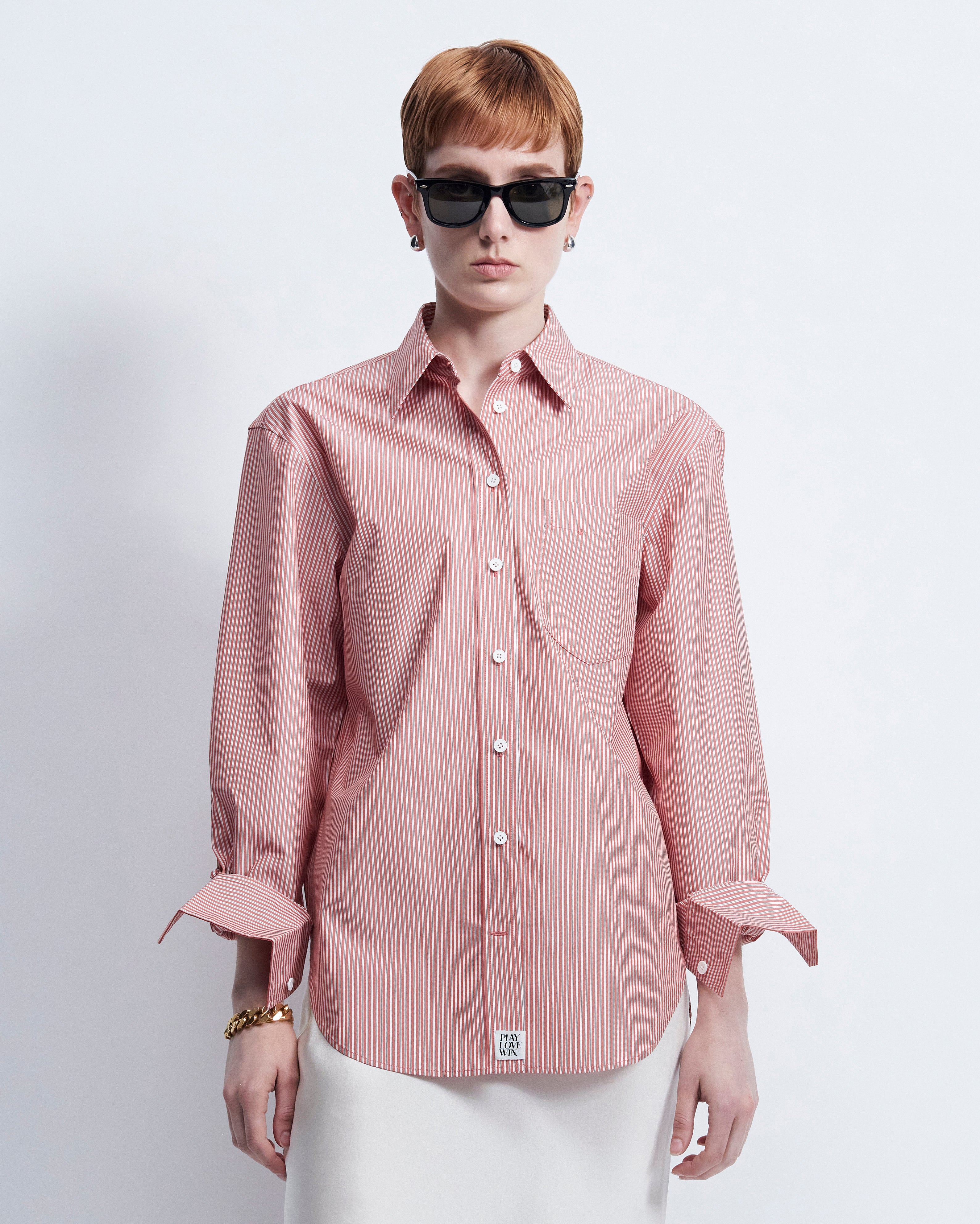 Maria - Striped Cotton Poplin in Red Stripe - view 1