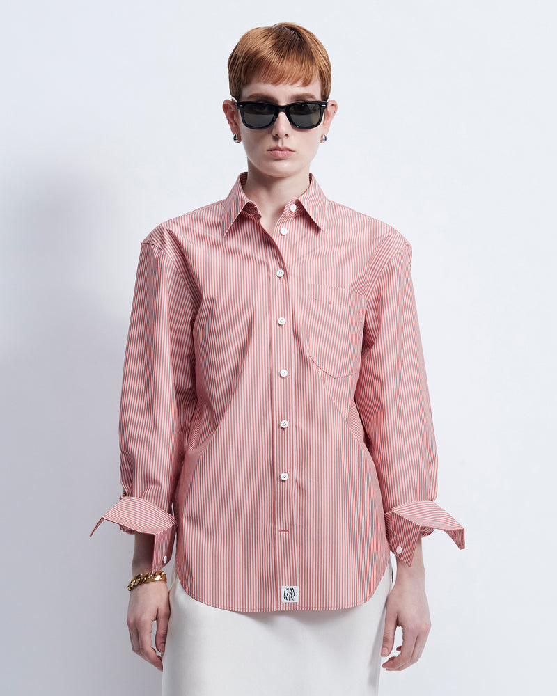 Maria - Striped Cotton Poplin in Red Stripe - view 1