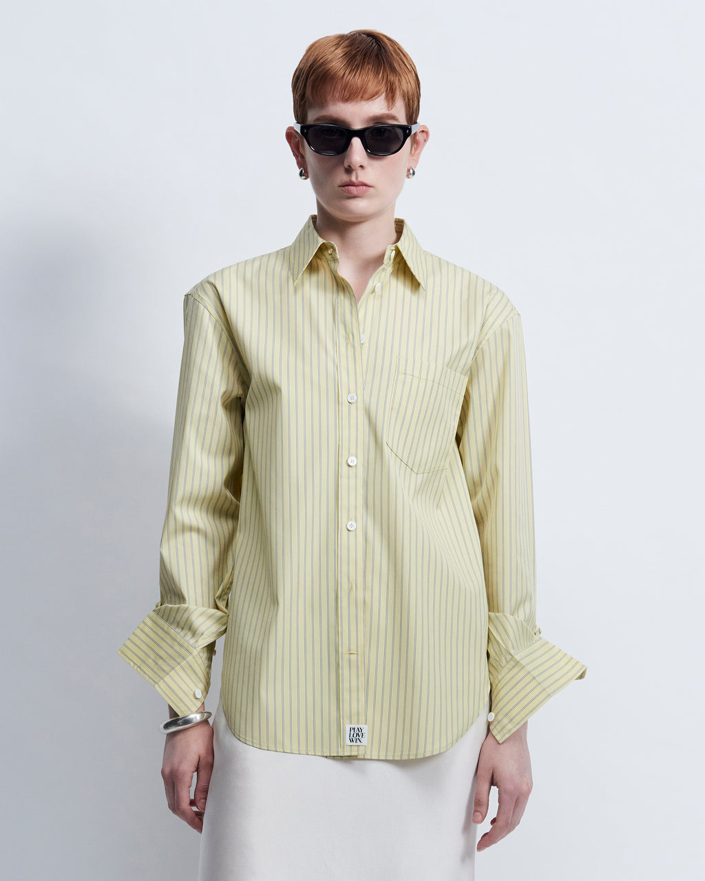 Maria - Striped Cotton Poplin in Yellow Stripe - view 1