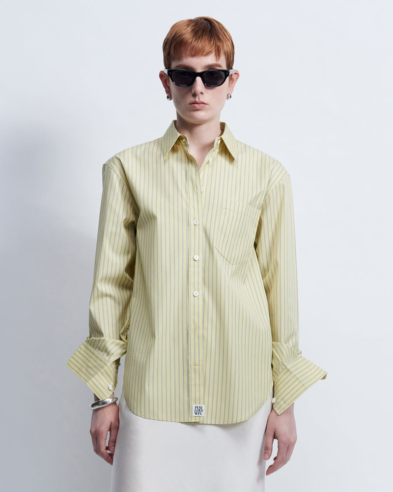 Maria - Striped Cotton Poplin in Yellow Stripe - view 1