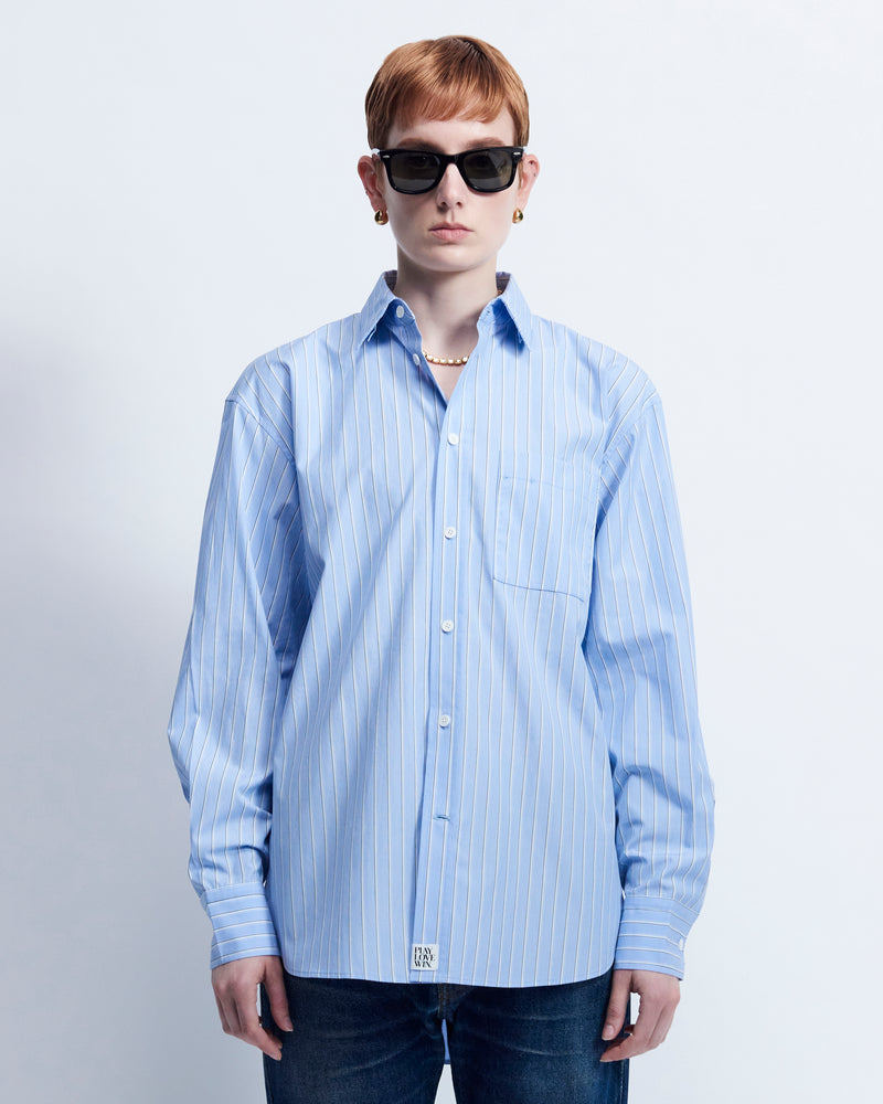 Ruba - Striped Cotton Poplin in Blue Stripe - view 1