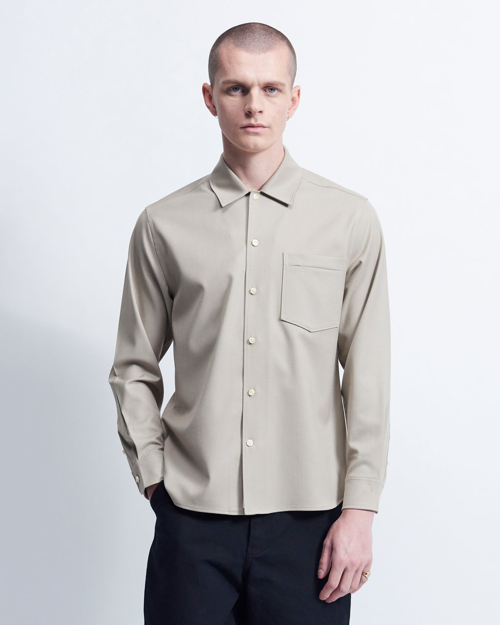 Sam - Wool Gabardine in Khaki - view 1