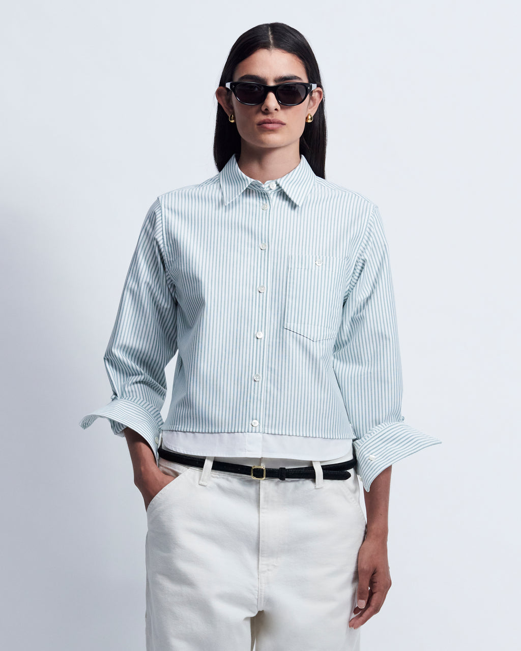 Sophie - High Twist Oxford in Green Stripe - view 1