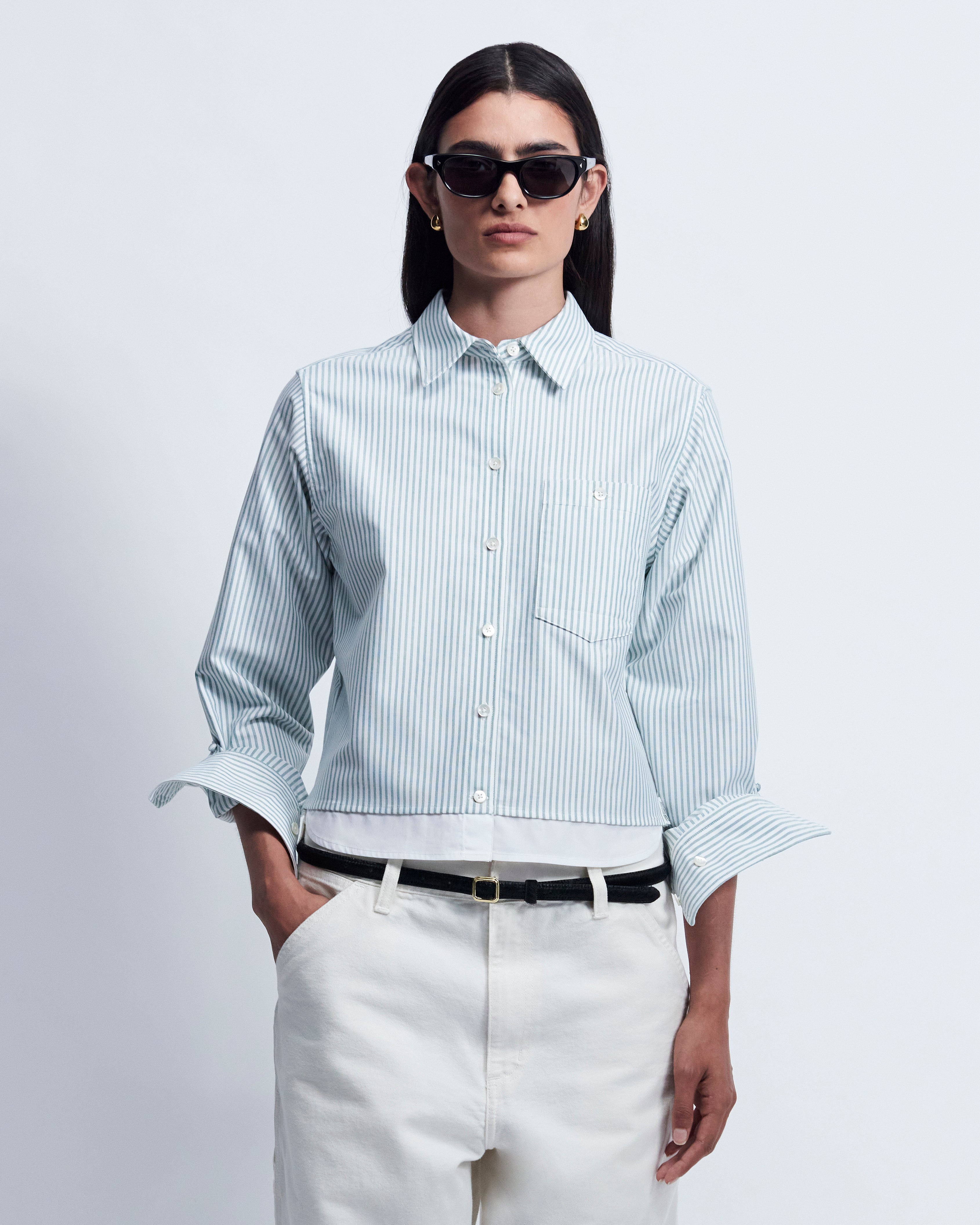 Sophie - High Twist Oxford in Green Stripe - view 1