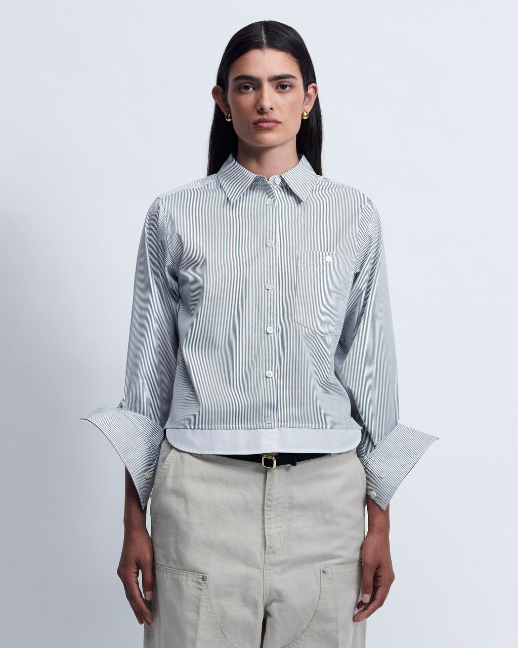 Sophie - Striped Cotton Poplin in Ivory Stripe - view 1