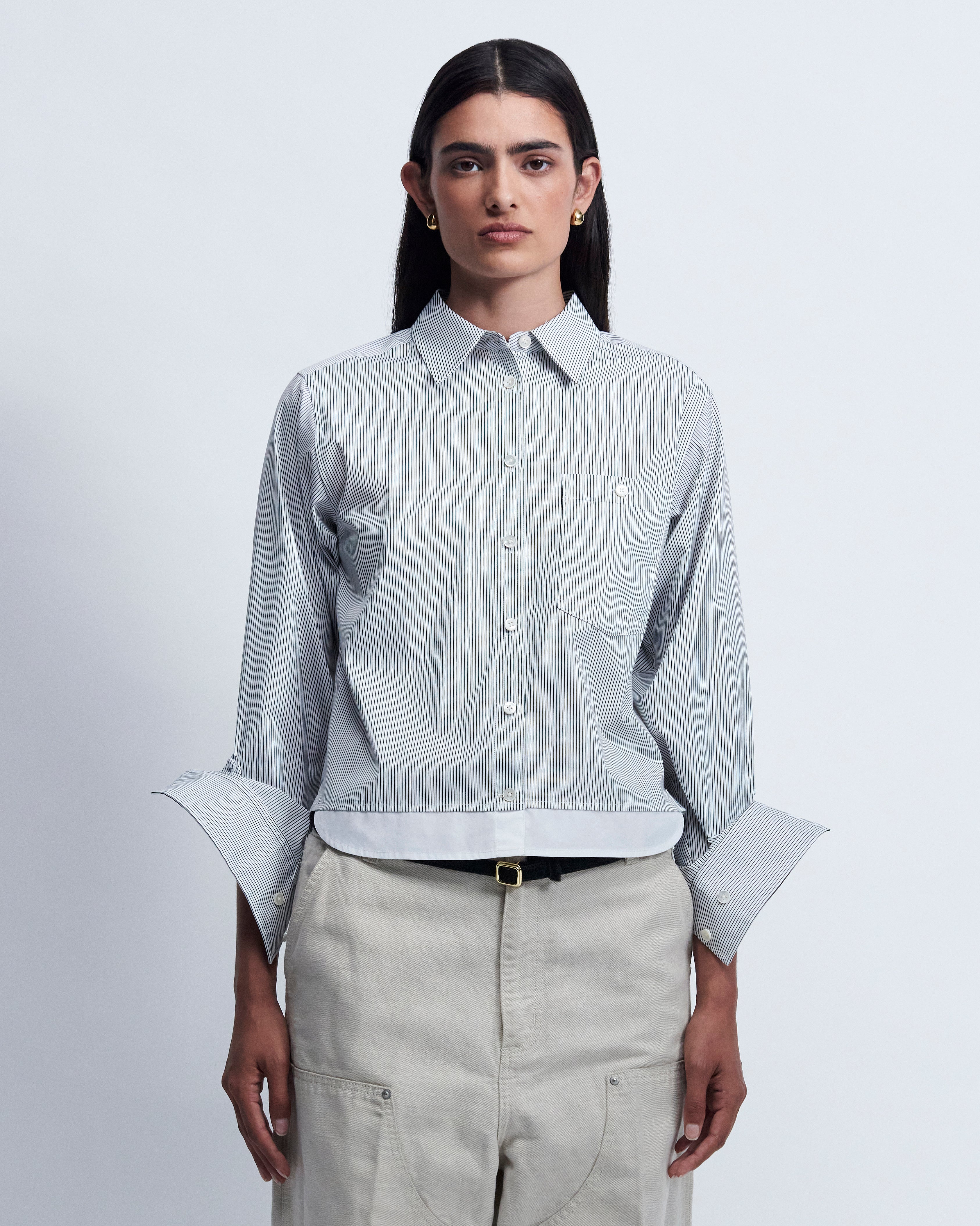 Sophie - Striped Cotton Poplin in Ivory Stripe - view 1