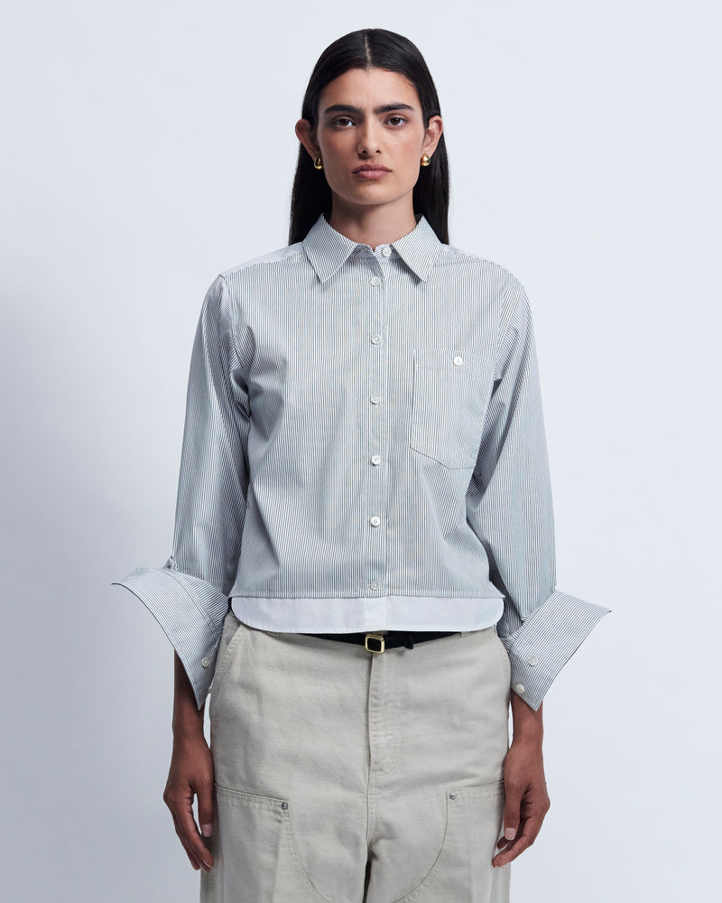 Sophie - Striped Cotton Poplin in Ivory Stripe - view 1
