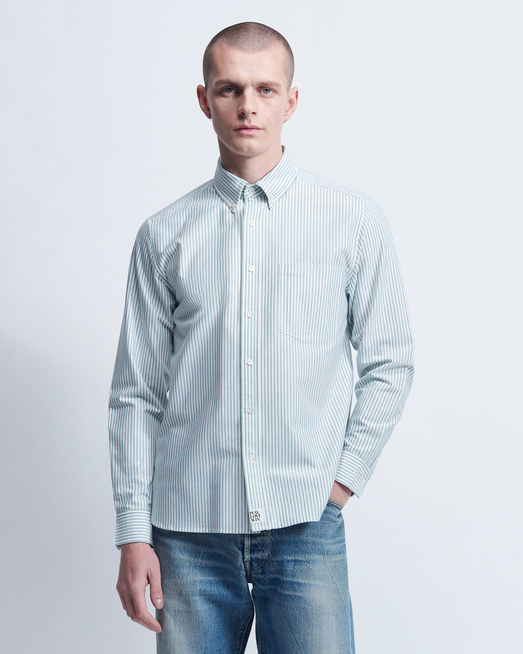 Spencer - High Twist Oxford in Green Stripe - view 1