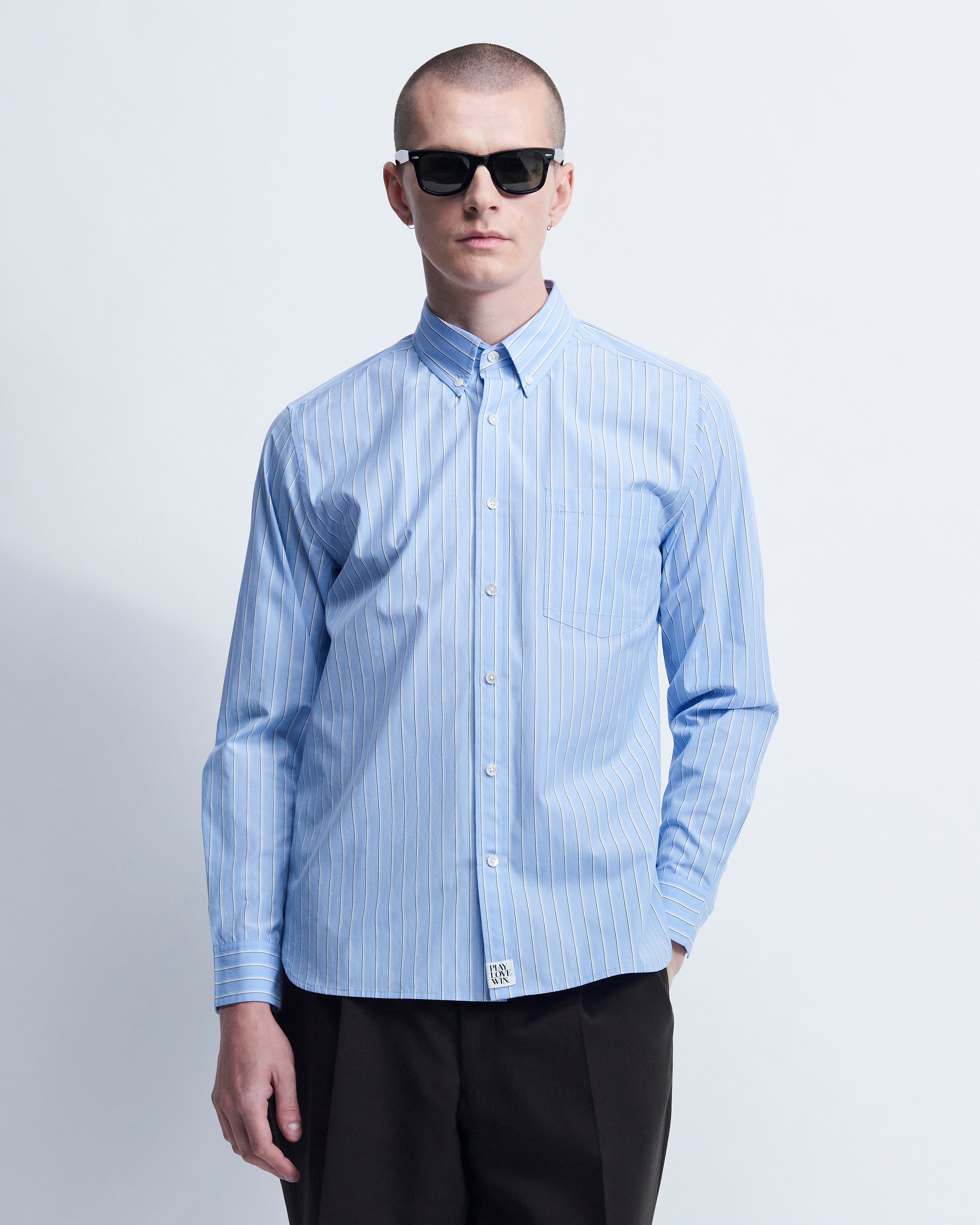 Spencer - Striped Cotton Poplin in Blue Stripe - view 1