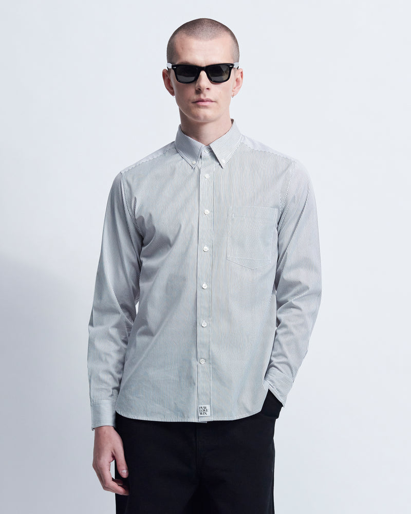 Spencer - Striped Cotton Poplin in Ivory Stripe - view 1