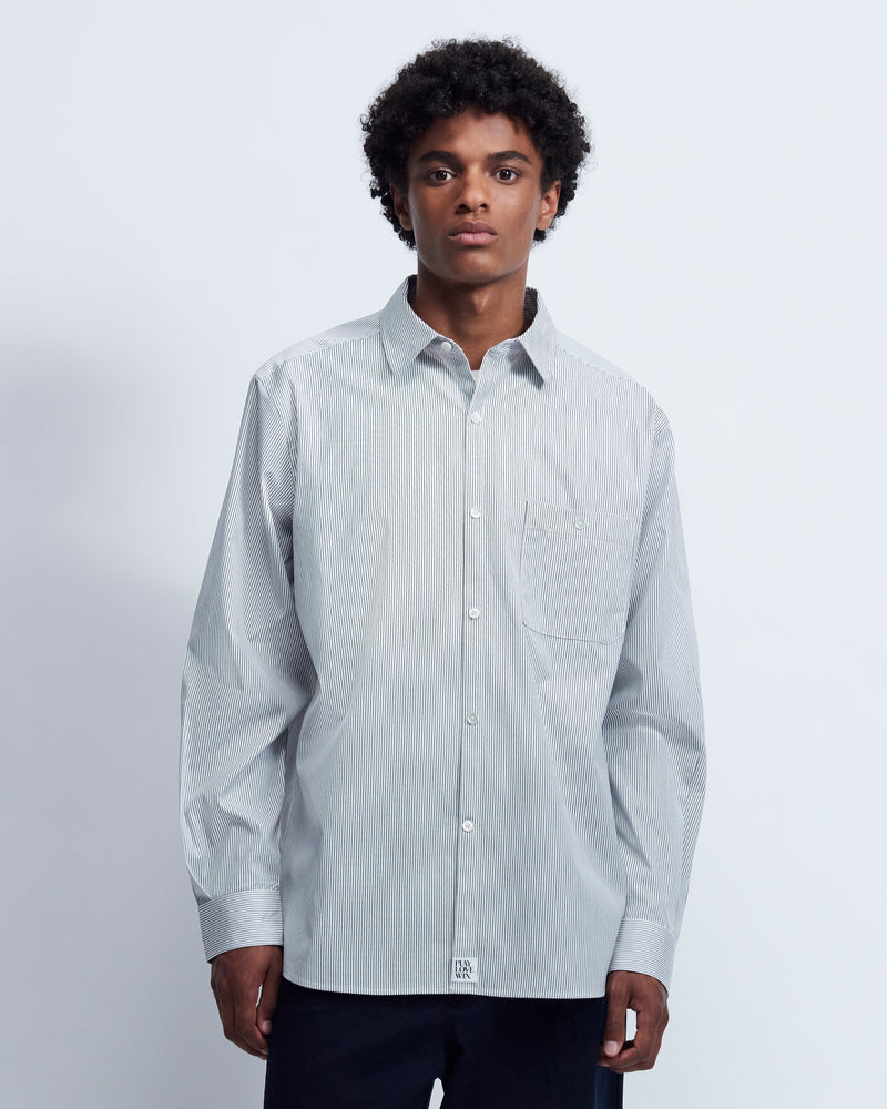 Walter - Striped Cotton Poplin in Ivory Stripe - view 1