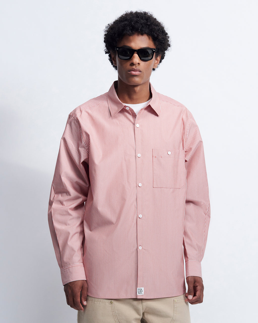 Walter - Striped Cotton Poplin in Red Stripe - view 1