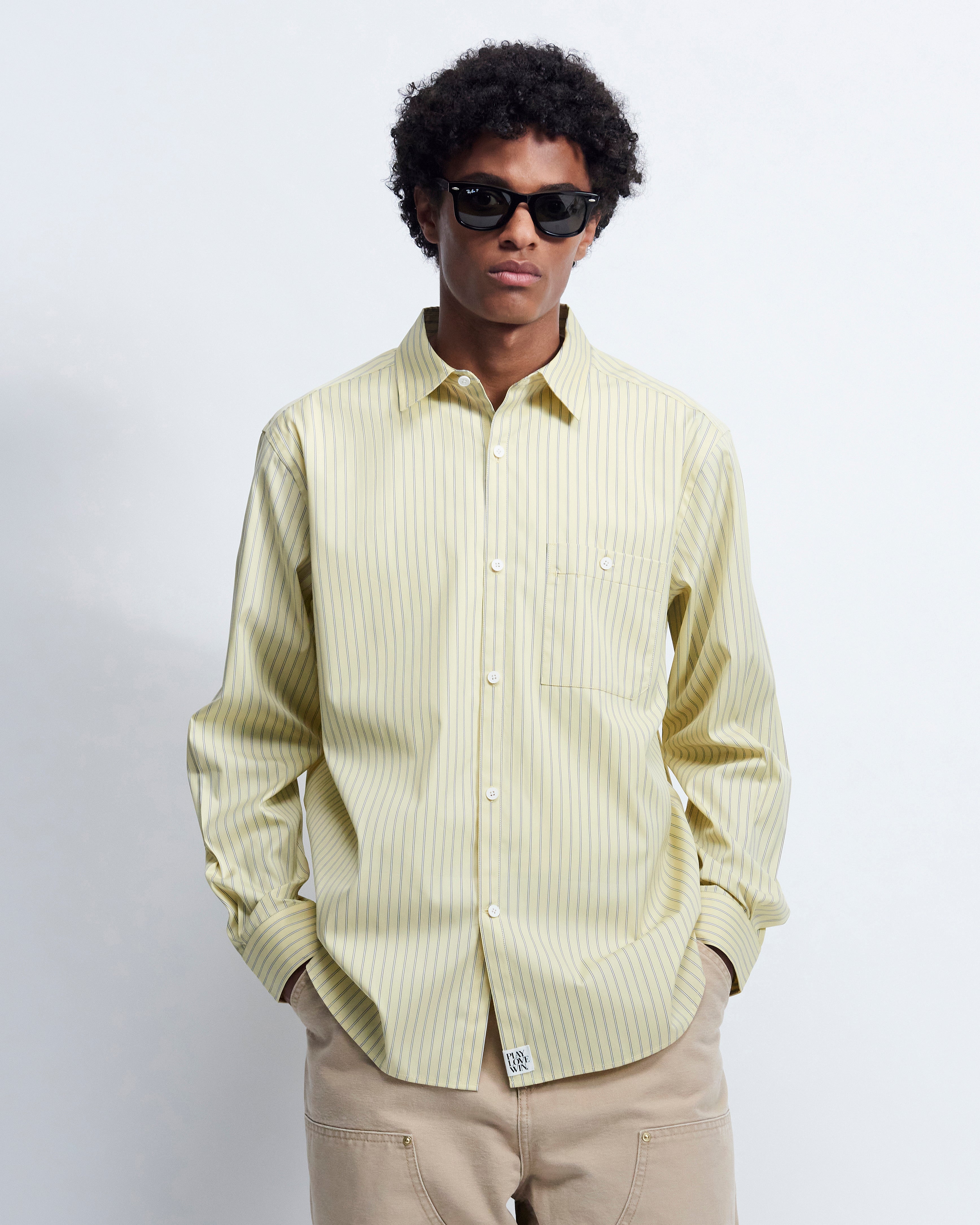 Walter - Striped Cotton Poplin in Yellow Stripe - view 1
