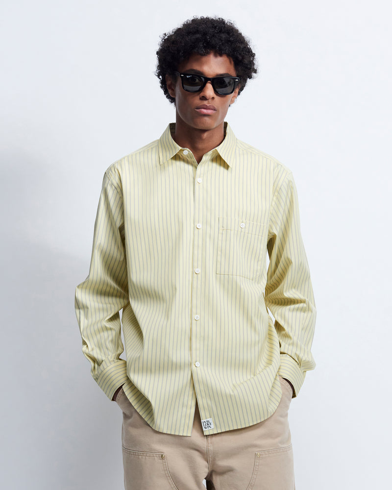 Walter - Striped Cotton Poplin in Yellow Stripe - view 1