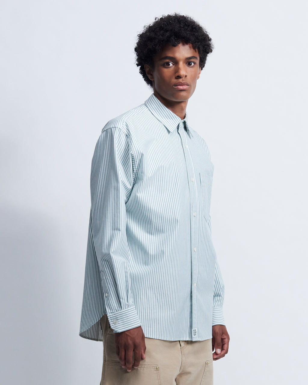 Billie - High Twist Oxford in Green Stripe - view 2