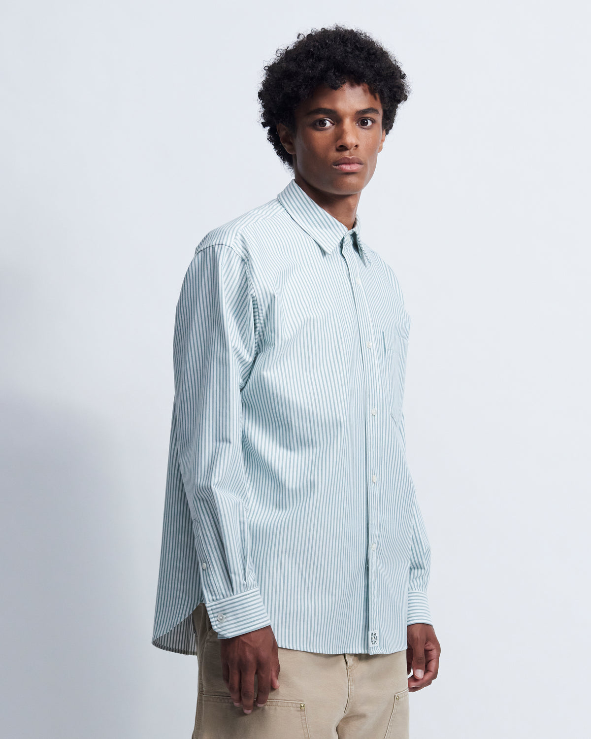 Billie - High Twist Oxford in Green Stripe - view 2