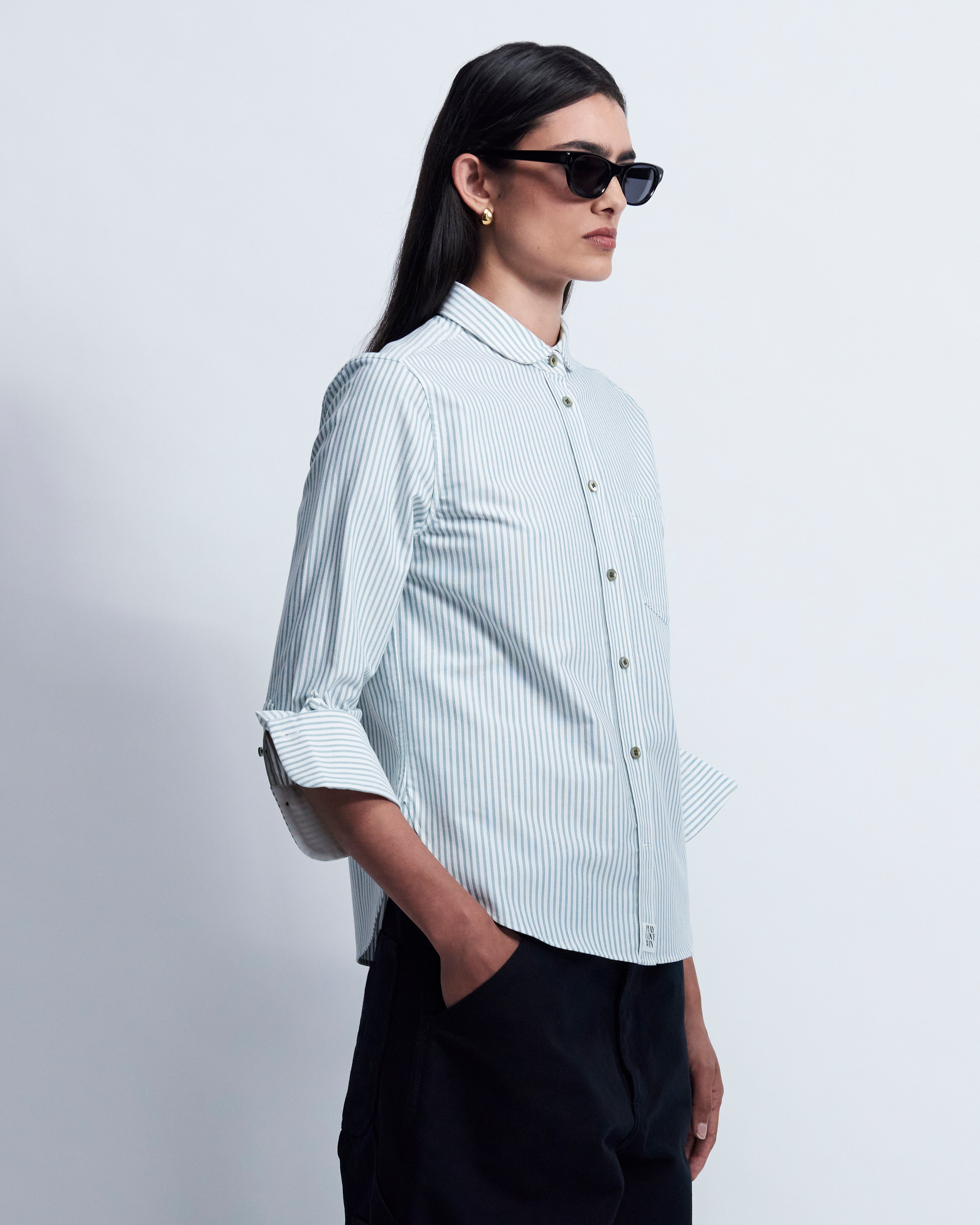Binx - High Twist Oxford in Green Stripe - view 2