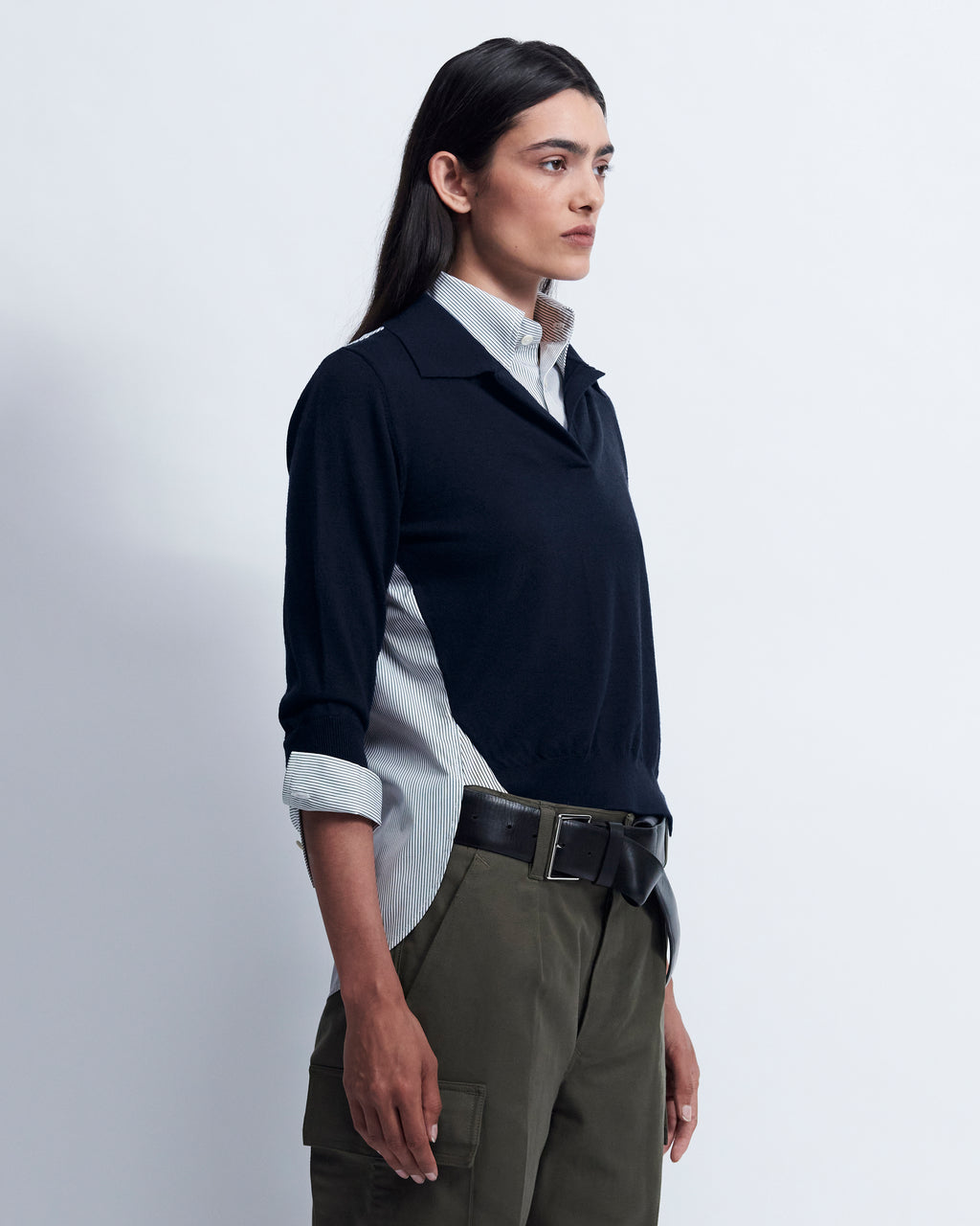 Deanna - Merino Wool in Navy / Ivory Stripe - view 2