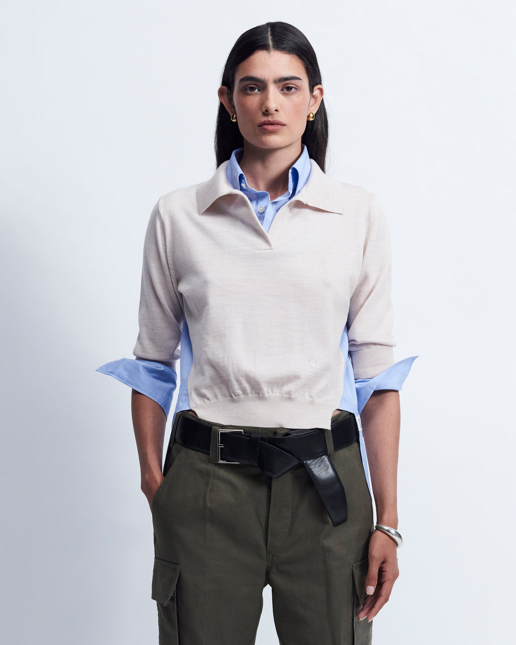 Deanna - Merino Wool in Beige / Blue Cross Hatch - view 2