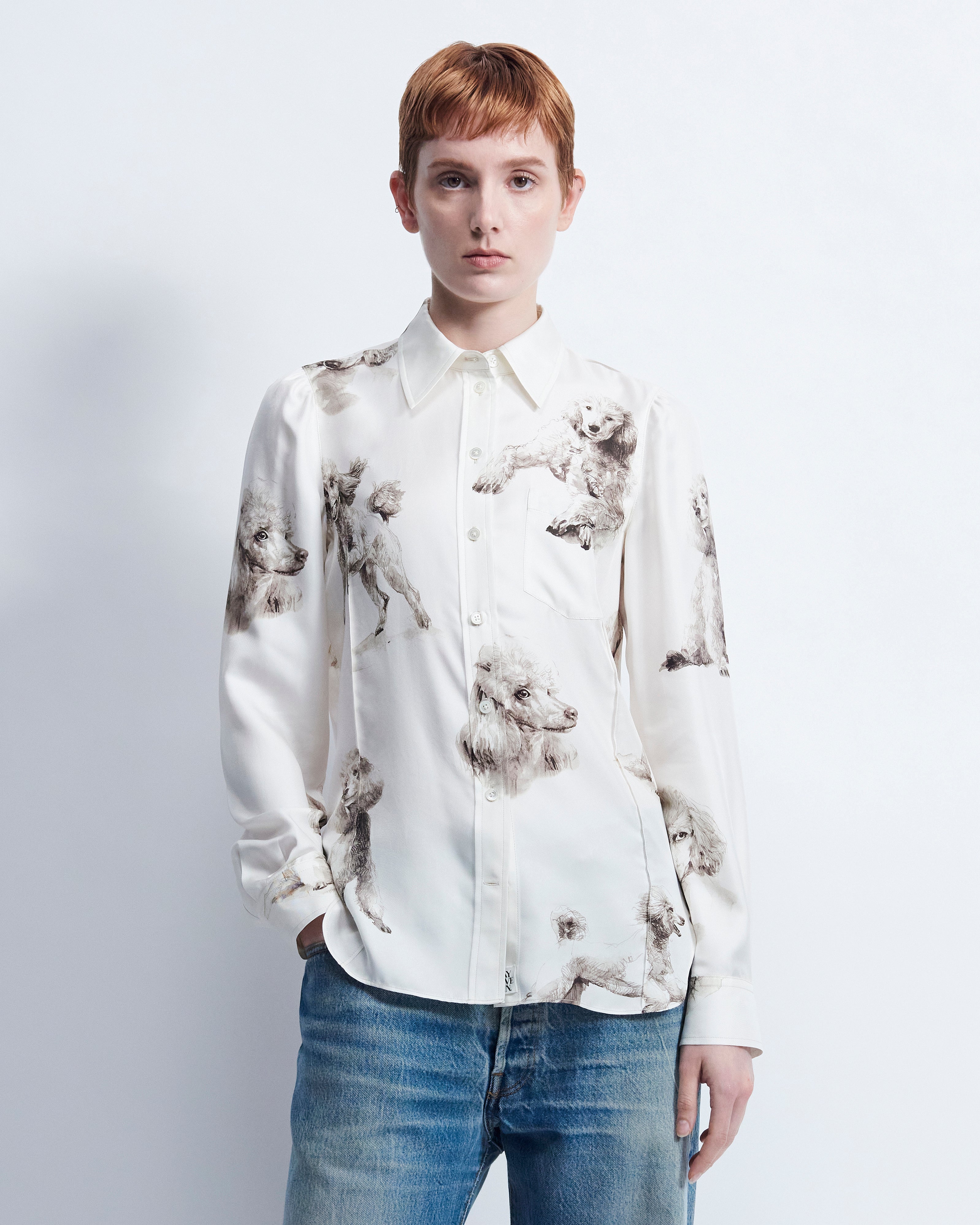 Laura - Printed Silk Twill in Vanilla / Poodle - view 2