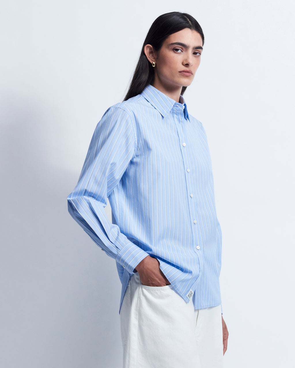 Lillian - Striped Cotton Poplin in Blue Stripe - view 2