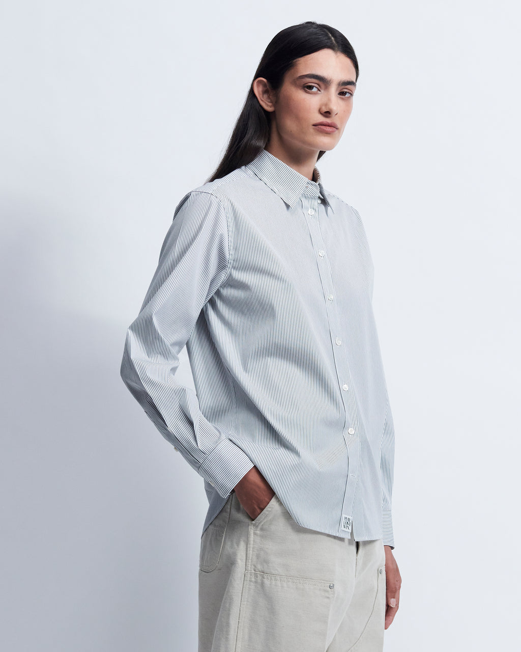 Lillian - Striped Cotton Poplin in Ivory Stripe - view 2