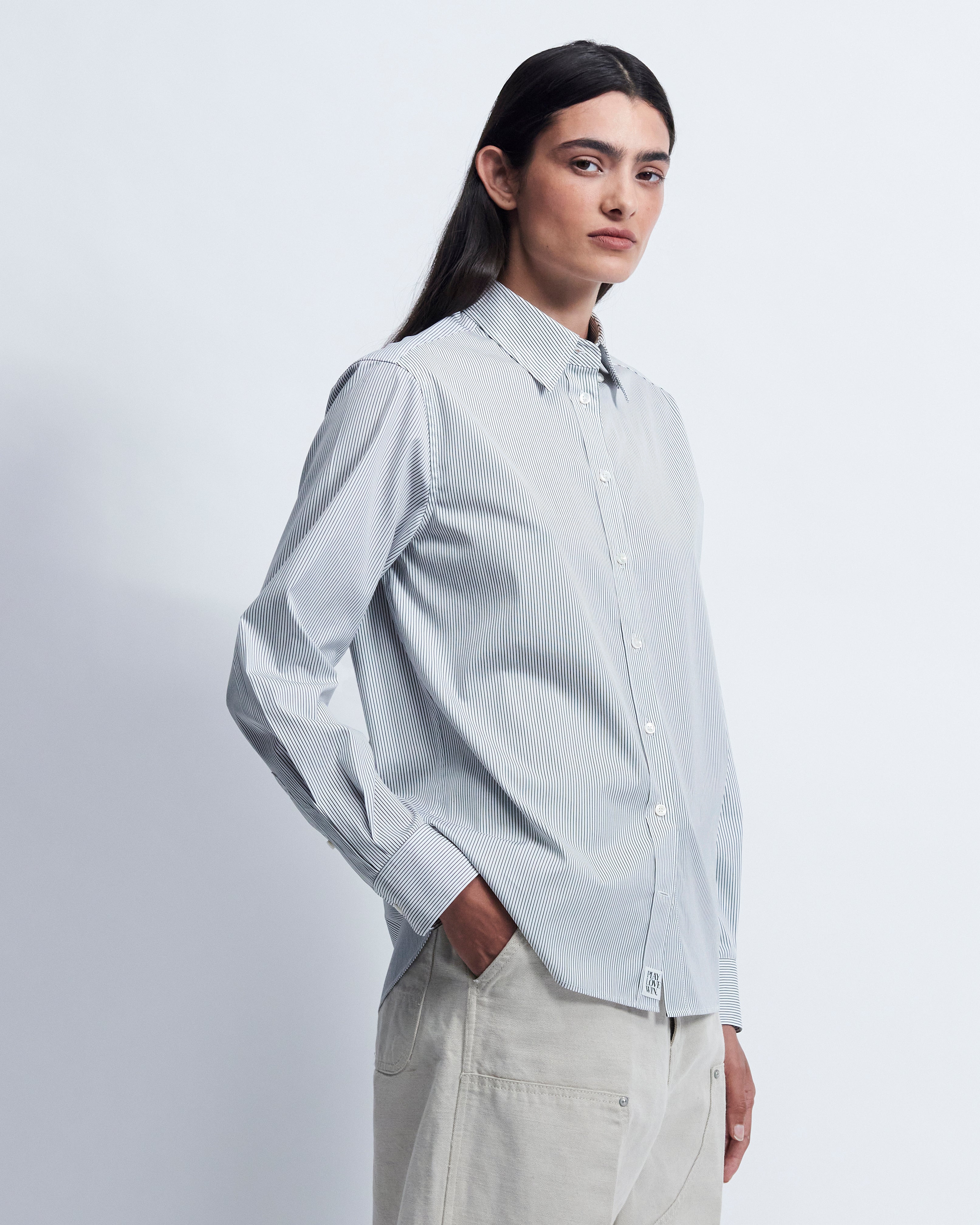 Lillian - Striped Cotton Poplin in Ivory Stripe - view 2