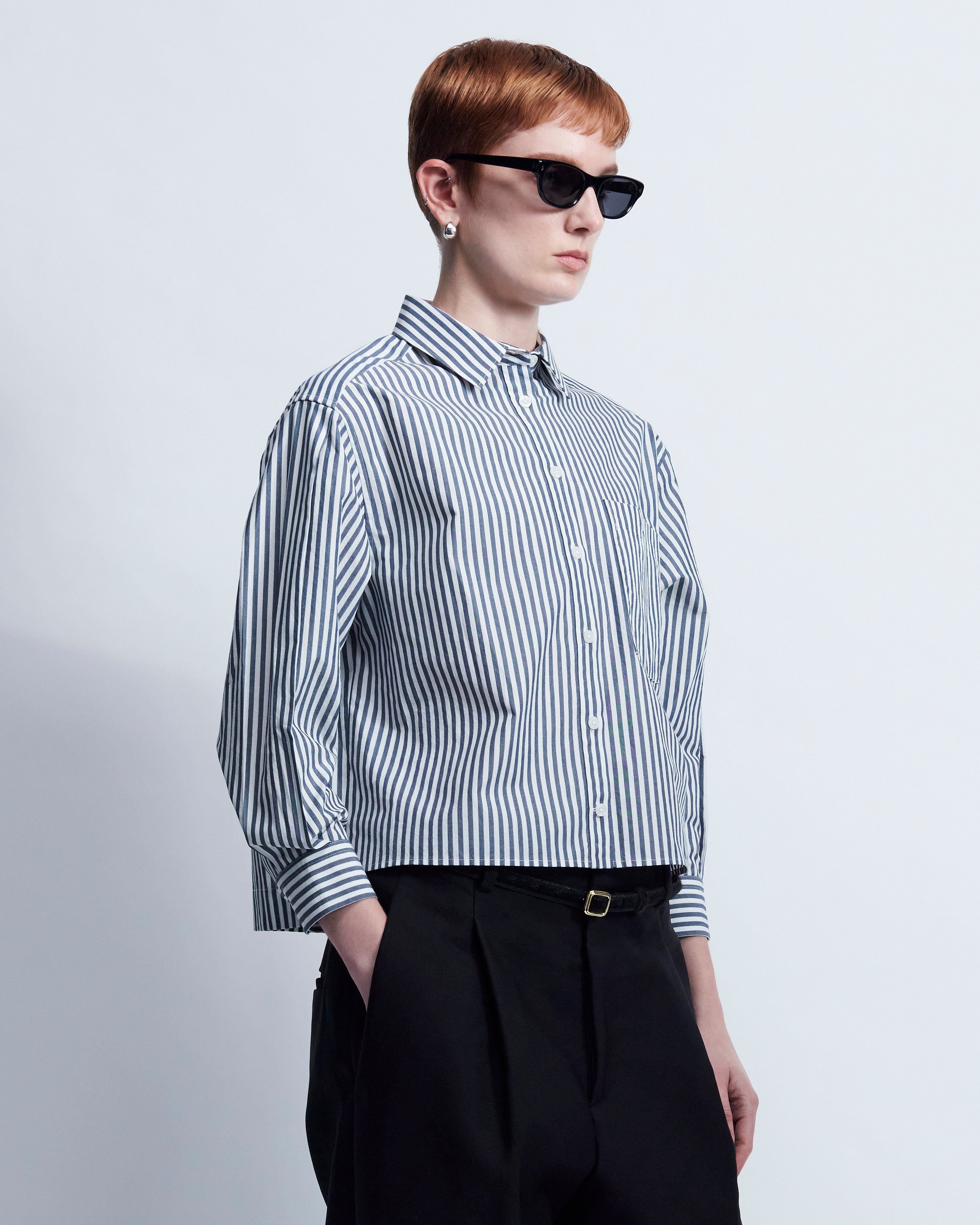 Linda - Breeze Technical Poplin in Blk White Stripe - view 2